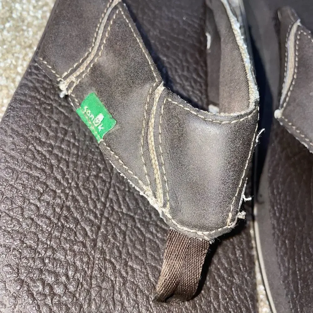 Sanuk men's flip flop brown leather thong sandal's SZ 12